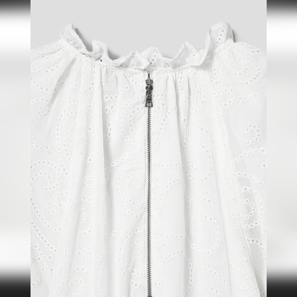 ALICE+OLIVIA Sherrie Gathered 3/4 Sleeves Mini Dress. Off White. Size L - Picture 7 of 16